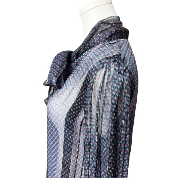 Vintage 70s The Silk Farm Paper Thin Sheer Metallic Silk Chiffon Blouse Size 10 - Picture 4 of 13